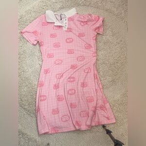 SHEIN Pink Grid Polo Dress with Kawaii Print
